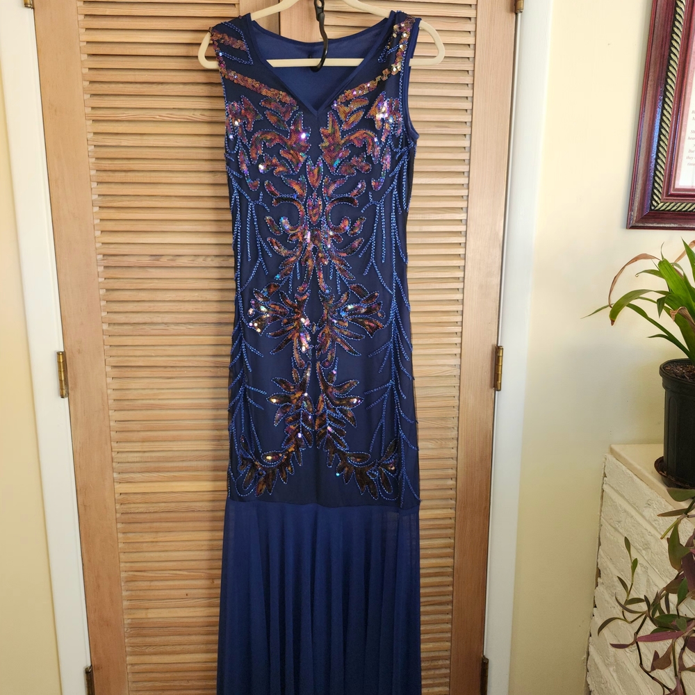 Elegant Blue Sequin Evening Gown